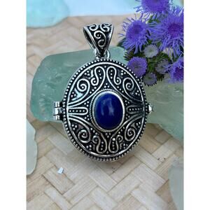 925 Sterling  Lapis Lazuli Pill Poison Pendant Locket